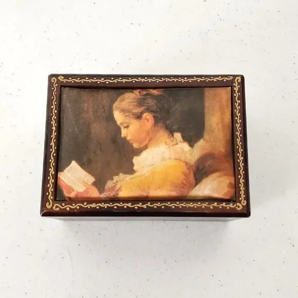 Linden A Young Girl Reading By Fragonard Japan Wood Music Box - Picture 7 of 10